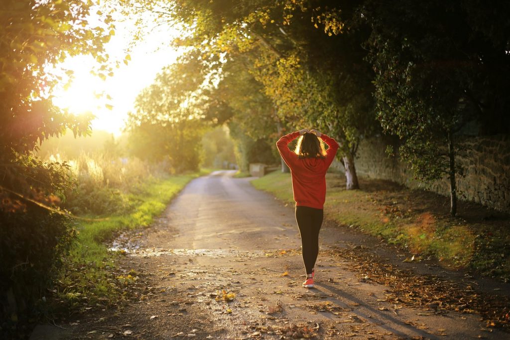 walking, fitness, girl, dawn, fall, outdoors, pathway, recreation, trees, brown fitness, nature, brown tree, brown sunset, brown walking, brown workout